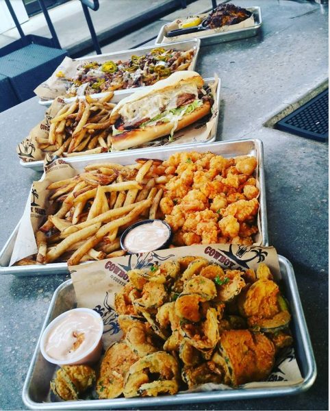 five trays of delicious food