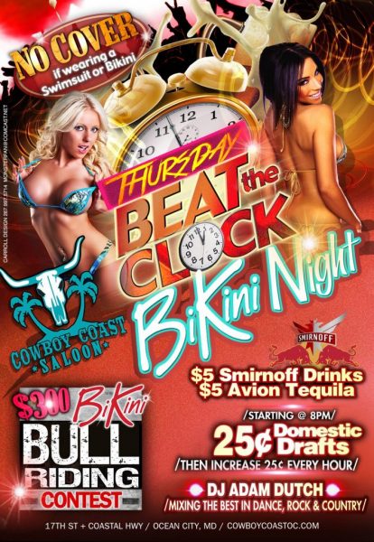 beat the clock bikini night flyer
