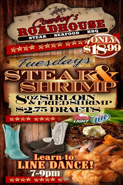 Tuesday steak and shrimp flyer